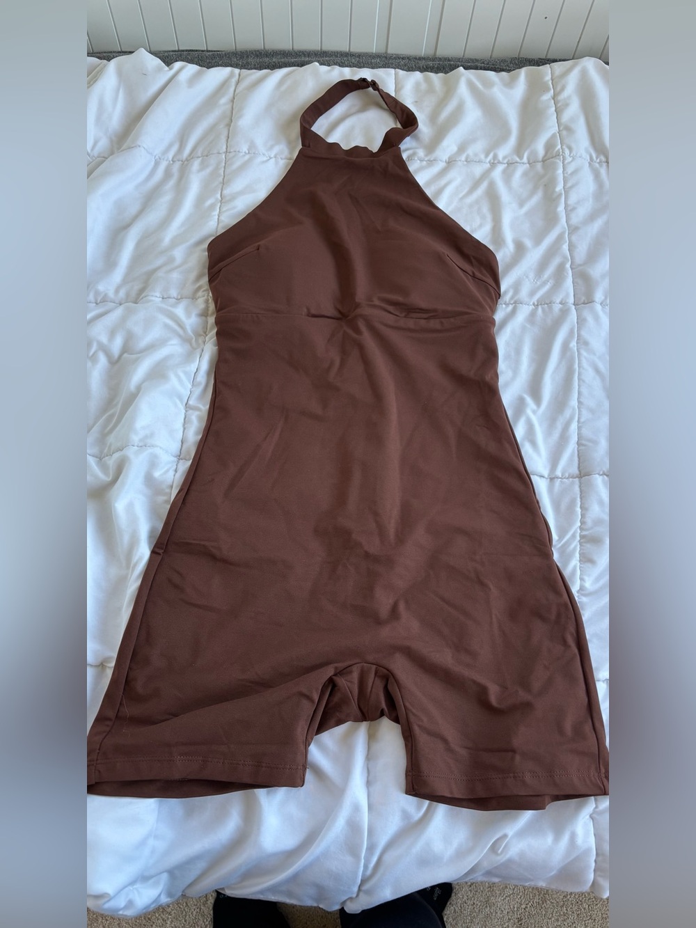 Popilush Halter Romper Built In Shapewear Padded Bra Bike Short Brown NWT M
